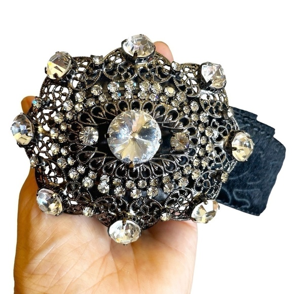 Italian Vintage Style Rhinestone Embellished Metal Buckle With Leather Belt ? main image 10